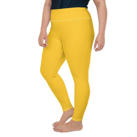 Egg Yolk Yellow Solid Color Print Women's Plus Size Quality Leggings- Made in USA/EU-Women's Plus Size Leggings-Heidi Kimura Art LLC