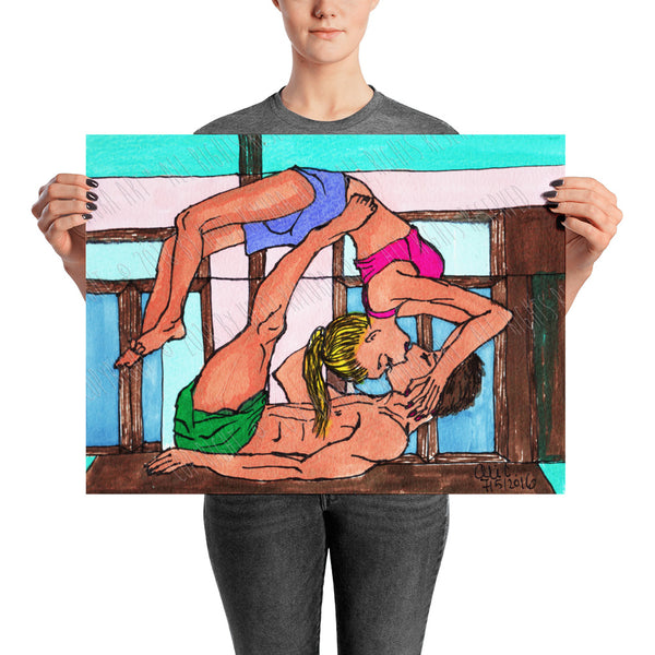 Harmonious Acro Yoga Fitness Couple Yoga Art Poster For Yoga Studio, Made in USA/ Europe-Art Print-18×24-Heidi Kimura Art LLC