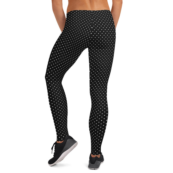 Black White Dots Women's Leggings, Casual Long Leggings-Made in USA/EU-Heidi Kimura Art LLC-Heidi Kimura Art LLC