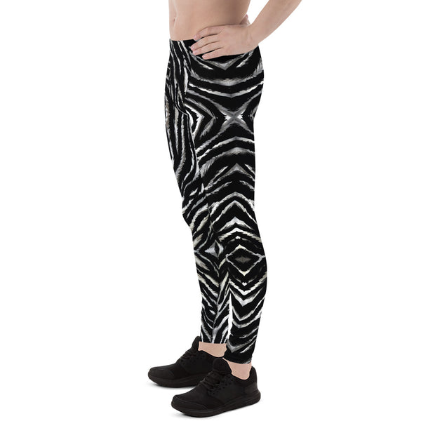 Zebra Print Men's Leggings, Animal Stripe Print Meggings Compression Tights-Made in USA/EU-Heidi Kimura Art LLC-Heidi Kimura Art LLC