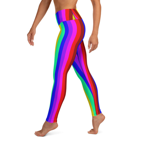 Gay Pride Rainbow Striped Tights, Colorful Ladies Yoga Leggings-Made in USA/EU-Heidi Kimura Art LLC-Heidi Kimura Art LLC