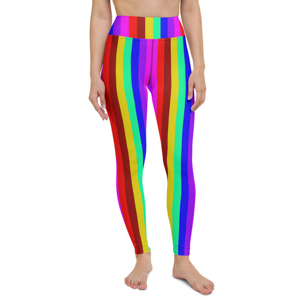 Gay Pride Rainbow Striped Tights, Colorful Ladies Yoga Leggings-Made in USA/EU-Heidi Kimura Art LLC-Heidi Kimura Art LLC