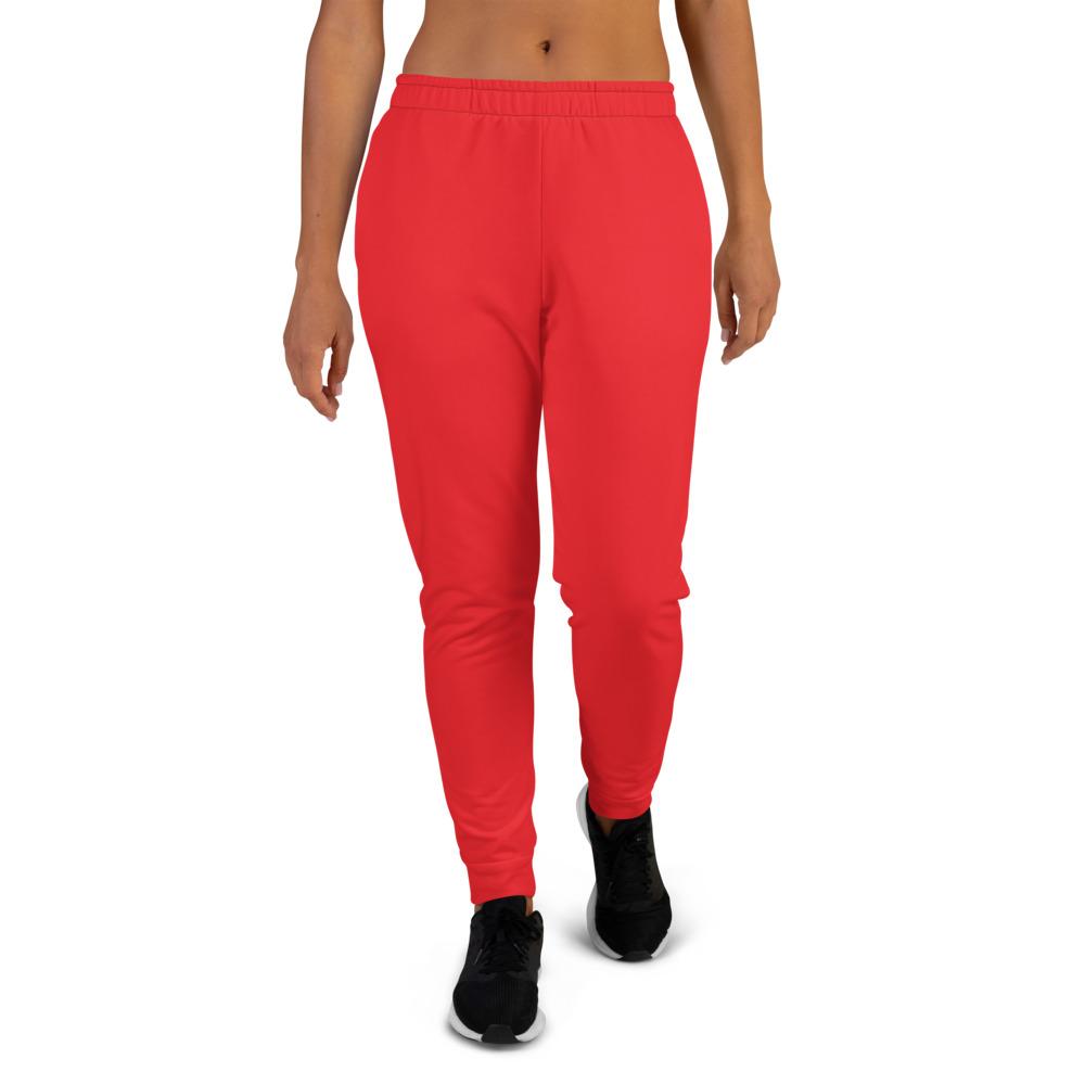 Hot Red Solid Color Print Designer Slim Fit Women's Sweatpants Joggers- Made in EU-Women's Joggers-XS-Heidi Kimura Art LLC