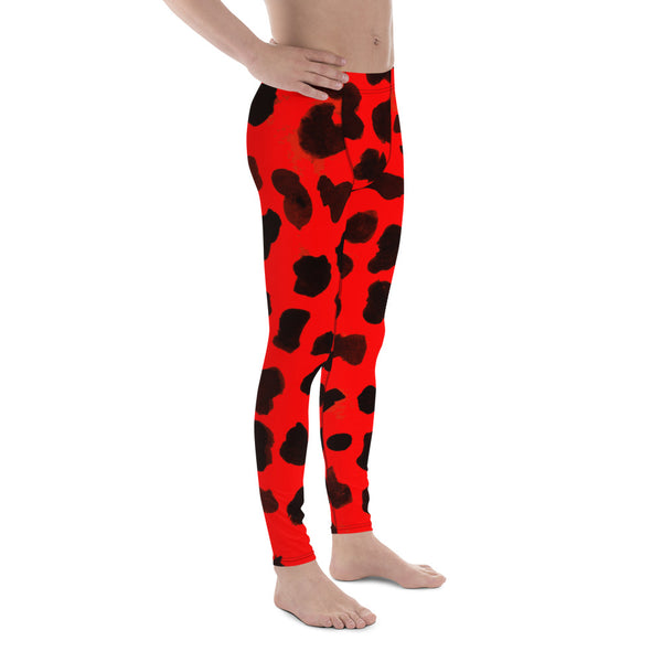 Red Cow Print Animal Fashion Sexy Men's Leggings - Made in USA/EU (US Size: XS-3XL)-Men's Leggings-Heidi Kimura Art LLC