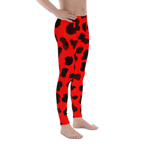 Red Cow Print Animal Fashion Sexy Men's Leggings - Made in USA/EU (US Size: XS-3XL)-Men's Leggings-Heidi Kimura Art LLC