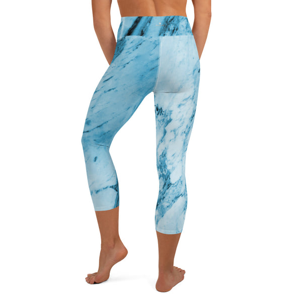 Blue Marble Yoga Capri Leggings, Abstract Print Capris Tights-Made in USA/EU-Heidi Kimura Art LLC-Heidi Kimura Art LLC