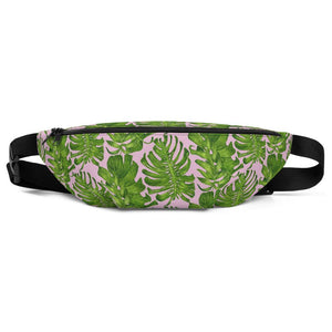 Light Pink Green Tropical Leaf Print Waist Belt Bag Fanny Pack Belt Bag- Made in USA/EU-Fanny Pack-S/M-Heidi Kimura Art LLC