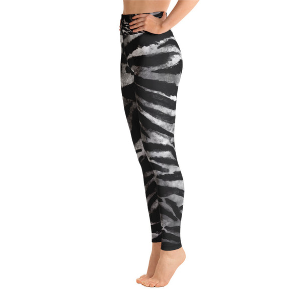 Gray Tiger Striped Women's Yoga Leggings, Long Animal Print Yoga Pants - Made in USA-Leggings-Heidi Kimura Art LLC