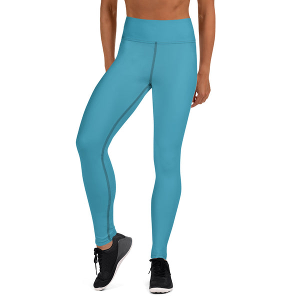 Blue Women's Yoga Leggings, Solid Color Modern Long Tights-Made in USA/EU-Heidi Kimura Art LLC-Heidi Kimura Art LLC