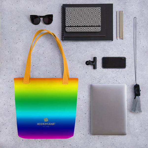 Rainbow Ombre Print Gay Pride Designer 15"x15" Square Shopping Tote Bag- Made in USA/EU-Tote Bag-Heidi Kimura Art LLC