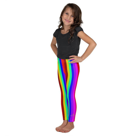 Bright Vertical Rainbow Stripe Print Kid's Leggings Workout Tights- Made in USA/EU-Kid's Leggings-Heidi Kimura Art LLC