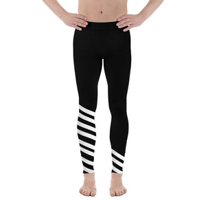 Black White Diagonal Striped Meggings, Men's Athletic Running Leggings-Made in USA/EU-Men's Leggings-XS-Heidi Kimura Art LLC