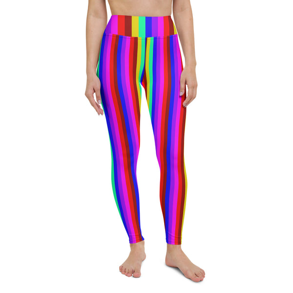 Rainbow Striped Yoga Leggings, Gay Pride Women's Long Tights-Made in USA/EU-Heidi Kimura Art LLC-XS-Heidi Kimura Art LLC