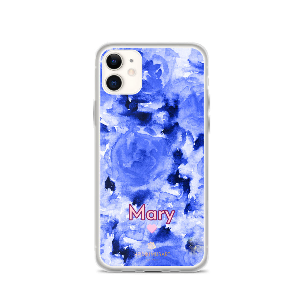 Custom Name Blue Floral iPhone Case, Personalized Phone Case-Heidi Kimura Art LLC-iPhone 11-Heidi Kimura Art LLC