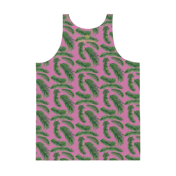 Pink Green Tropical Leaf Print Premium Gay Friendly Unisex Tank Top- Made in USA-Men's Tank Top-Heidi Kimura Art LLC