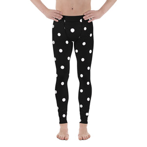 White Polka Dots Print Meggings, Premium Men's Leggings Pants With Dots -Made in USA/EU-Men's Leggings-XS-Heidi Kimura Art LLC
