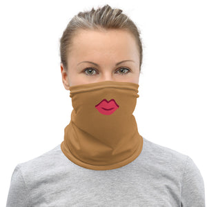 Red Lips Brown Face Mask, Funny Washable Reusable Neck Gaiter-Heidi Kimura Art LLC-Heidi Kimura Art LLC