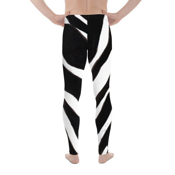 Black White Zebra Stripe Animal Print Men's Leggings Tights Pants - Made in USA/ EU-Men's Leggings-Heidi Kimura Art LLC