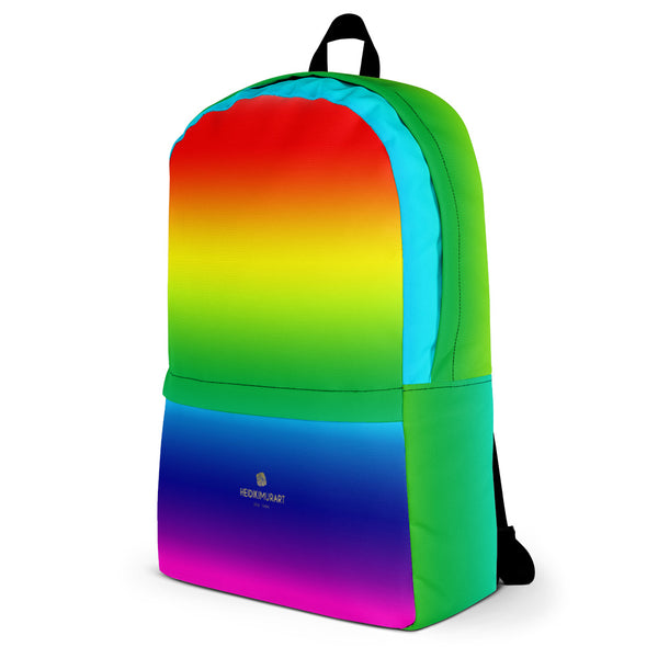 Rainbow Ombre Print Gay Pride Designer Premium Backpack Travel Bag- Made in USA/EU-Backpack-Heidi Kimura Art LLC