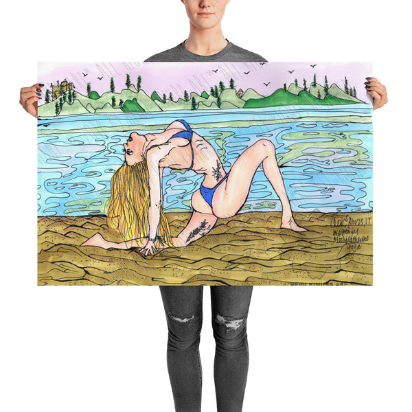 Blonde Yogini Beach Yoga Studio Art Enhanced Matte Paper Poster, Made in USA/ Europe-Art Print-24×36-Heidi Kimura Art LLC