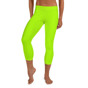 Neon Lime Green Solid Color Women's Bright Capri Leggings Tights- Made in USA/ EU-capri leggings-XS-Heidi Kimura Art LLC