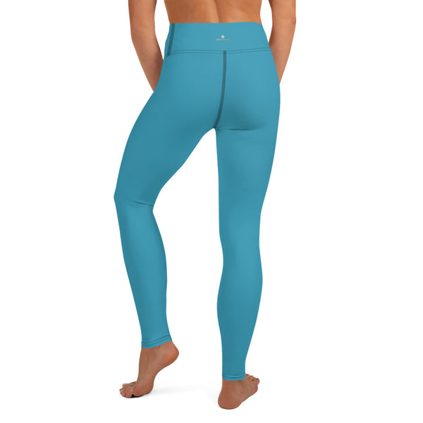 Blue Women's Yoga Leggings, Solid Color Modern Long Tights-Made in USA/EU-Heidi Kimura Art LLC-Heidi Kimura Art LLC