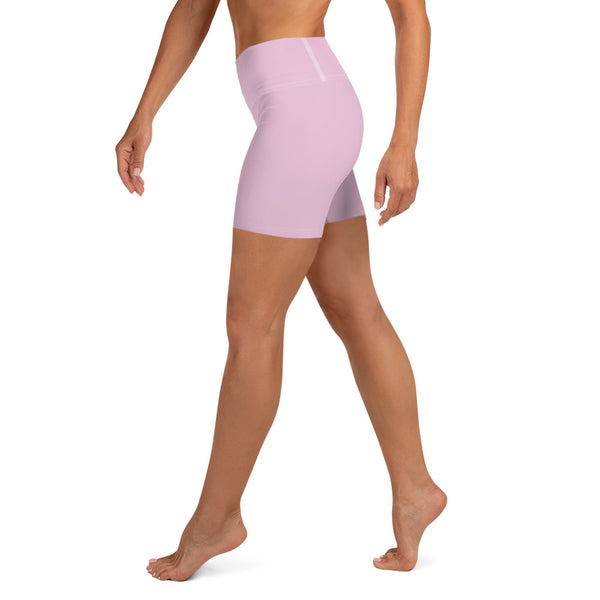 Light Pink Girlie Premium Fitness Workout Women's Yoga Shorts w/ Pockets- Made in USA-Yoga Shorts-Heidi Kimura Art LLC