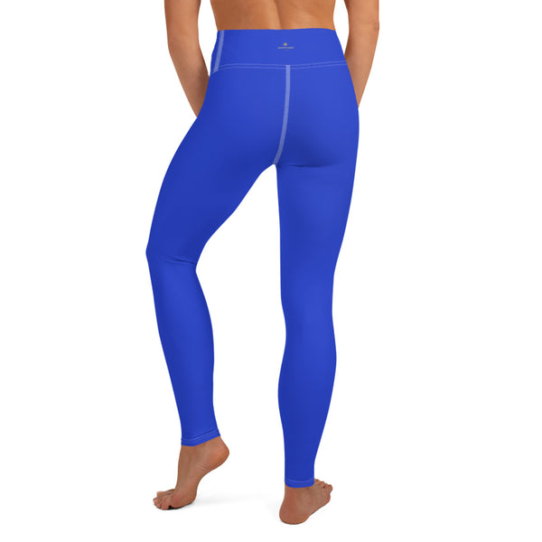 Solid Blue Color Premium Women's Long Yoga Leggings Pants Tights- Made in USA/ EU-Leggings-Heidi Kimura Art LLC Blue Women's Yoga Pants, Women's Solid Blue Bright Solid Color Yoga Gym Workout Tights, Long Yoga Pants Leggings Pants, Plus Size, Soft Tights - Made in USA/ EU, Women's Sharp Blue Solid Color Active Wear Fitted Leggings Sports Long Yoga & Barre Pants (US Size: XS-XL)