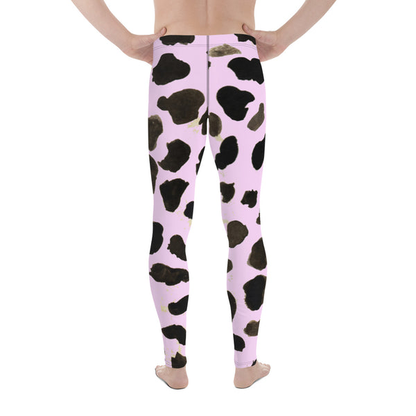 Light Pink Cow Print Animal Chic Men's Leggings Compression Tights - Made in USA/EU-Men's Leggings-Heidi Kimura Art LLC