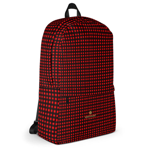 Buffalo Red Plaid Print School, Work or Travel Laptop Designer Backpack- Made in USA/EU-Backpack-Heidi Kimura Art LLC