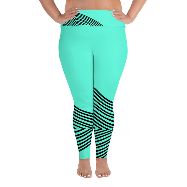 Blue Striped Plus Size Leggings, Women's Modern Yoga Pants- Made in USA/EU-Heidi Kimura Art LLC-Heidi Kimura Art LLCBlue Striped Plus Size Leggings, Sporty Modern Women's Premium High Rise Ankle Length Plus Size Leggings - Made in USA/EU (US Size: 2XL-6XL)