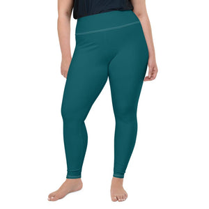 Dark Teal Blue Solid Color Print Women's Premium Plus Size Leggings- Made in USA/EU-Women's Plus Size Leggings-2XL-Heidi Kimura Art LLC