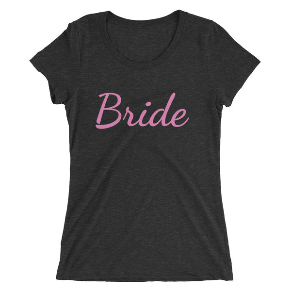 Bride/ Customizable Text Premium Ladies' Short Sleeve T-Shirt (US Size: S-2XL)-Women's T-Shirt-Charcoal-Black Triblend-S-Heidi Kimura Art LLC