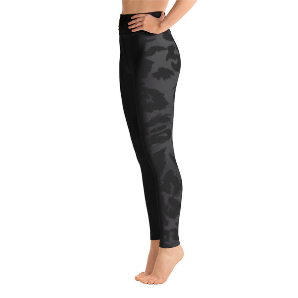 Women's Black Leopard Print Leggings, Animal Print Long Yoga Pants-Made in USA/EU-Leggings-Heidi Kimura Art LLC