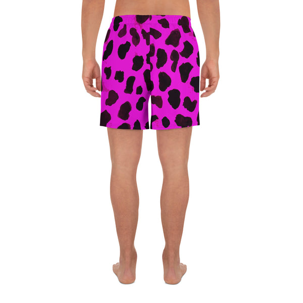 Pink Sexy Cow Print Farm Animal Men's Athletic Long Shorts - Made in Europe-Men's Long Shorts-Heidi Kimura Art LLC