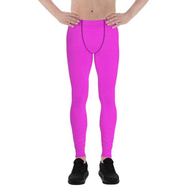 Neon Pink Meggings, Bright Cute Men's Running Leggings Run Tights - Made in USA/EU-Men's Leggings-XS-Heidi Kimura Art LLC
