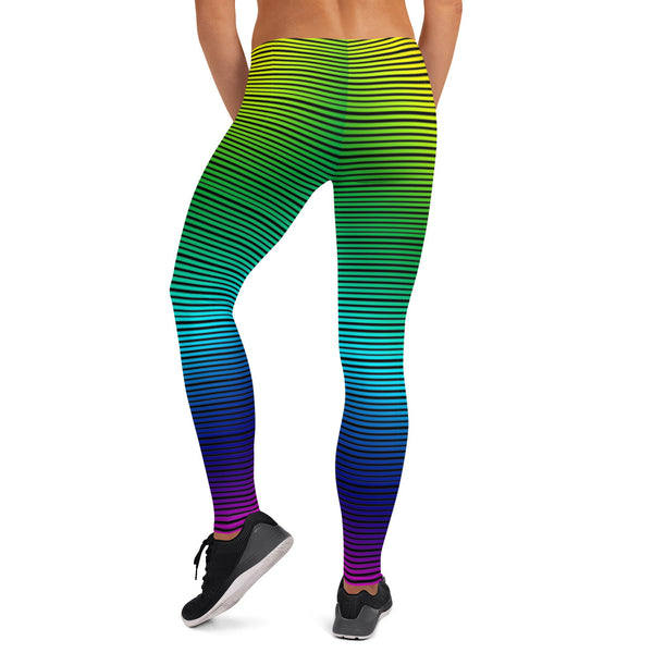 Rainbow Striped Women's Casual Leggings, Designer Fancy Colorful Tights-Heidikimurart Limited -Heidi Kimura Art LLC