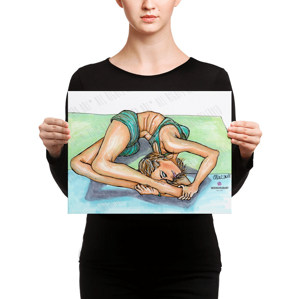 Green Cool Yoga Female Art Back-bend Illustration Canvas Art Print - Made in USA-Art Print-12×16-Heidi Kimura Art LLC