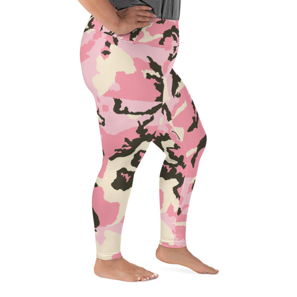 Pink Camouflage Camo Military Army Print Women's Plus Size Leggings- Made in USA/ EU-Women's Plus Size Leggings-Heidi Kimura Art LLC