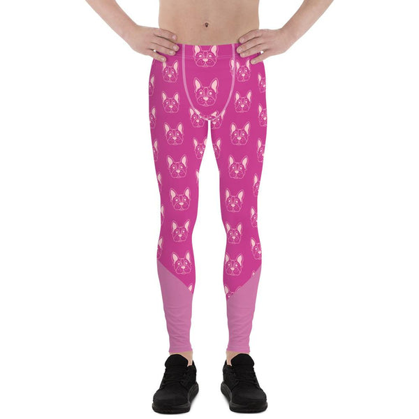 Pink French Bulldog Designer Men's Leggings Meggings Tights Pants- Made in USA/ EU-Men's Leggings-XS-Heidi Kimura Art LLC