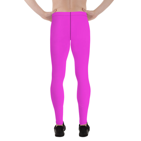 Neon Pink Meggings, Bright Cute Men's Running Leggings Run Tights - Made in USA/EU-Men's Leggings-Heidi Kimura Art LLC