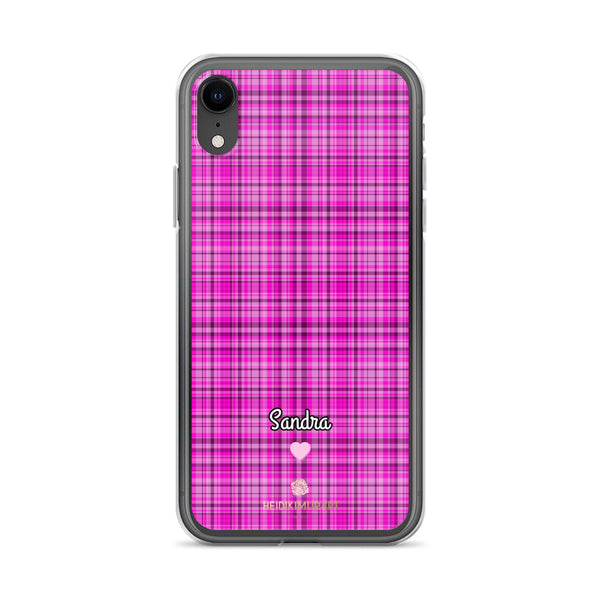 Personalized Pink Tartan iPhone Case, Custom Name Plaid Print Phone Case-Heidi Kimura Art LLC-iPhone XR-Heidi Kimura Art LLC