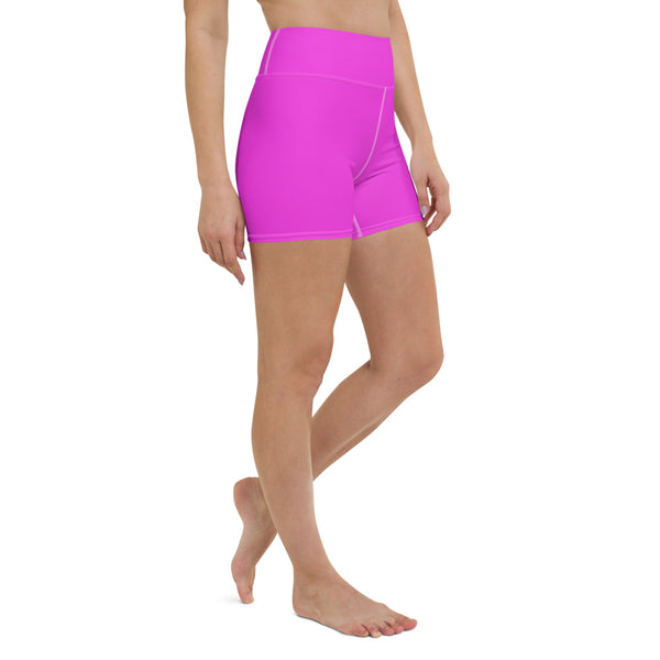 Hot Pink Yoga Shorts, Bright Pink Colorful Women's Tights-Made in USA/EU-Heidi Kimura Art LLC-Heidi Kimura Art LLC