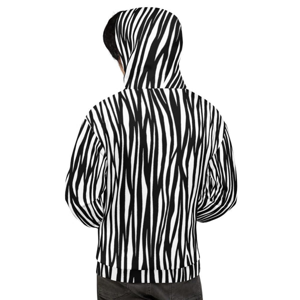 White Black Zebra Animal Print Men's or Women's Unisex Hoodie- Made in Europe-Men's Hoodie-Heidi Kimura Art LLC