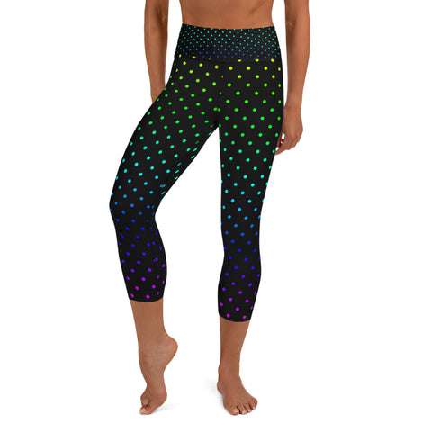 Black Chevron Yoga Capri Leggings, Patterned Women's Capris Tights