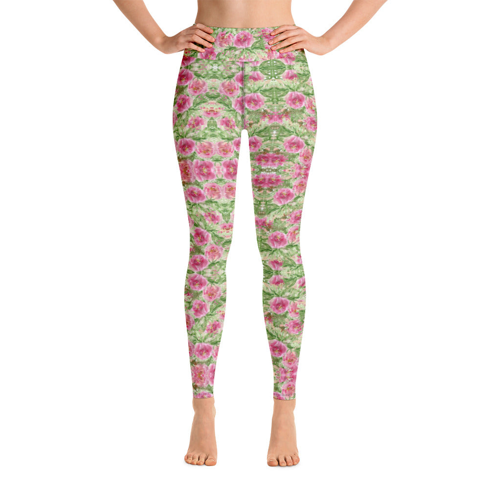 Red Floral Print Yoga Leggings, Flower Rose Printed Women's Long Gym  Tights-Made in USA/EU/MX