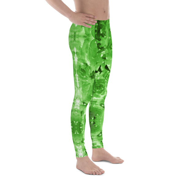 Green Floral Men's Leggings-Heidikimurart Limited -Heidi Kimura Art LLC