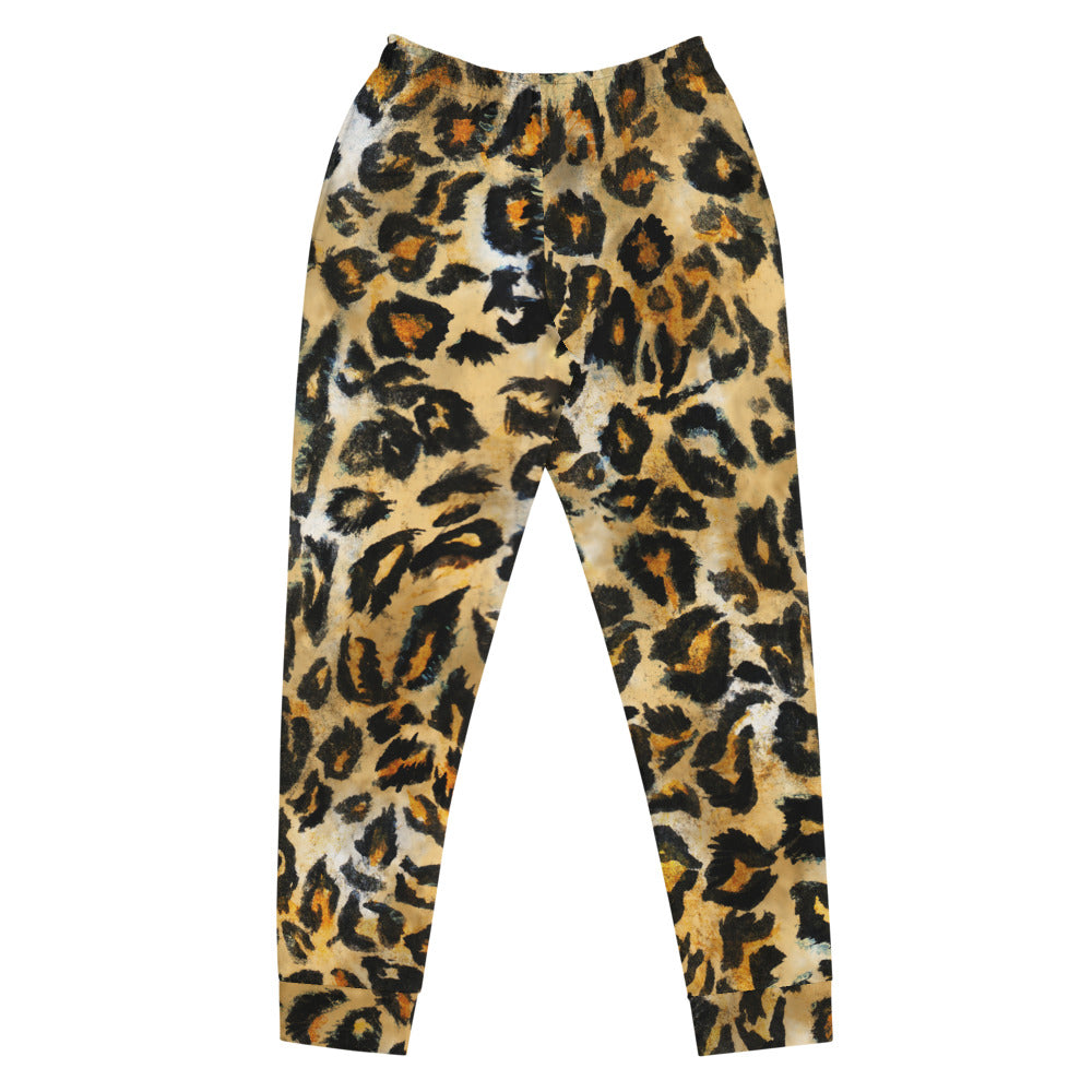 Brown Leopard Print Women's Joggers-Heidi Kimura Art LLC-XS-Heidi Kimura Art LLCBeige Leopard Women's Joggers, Animal Print Premium Printed Slit Fit Soft Women's Joggers Sweatpants -Made in EU (US Size: XS-3XL) Plus Size Available, Animal Print Women's Joggers, Soft Joggers Pants Womens, Leopard Jogger Pants, Animal Print Jogger Sweatpants