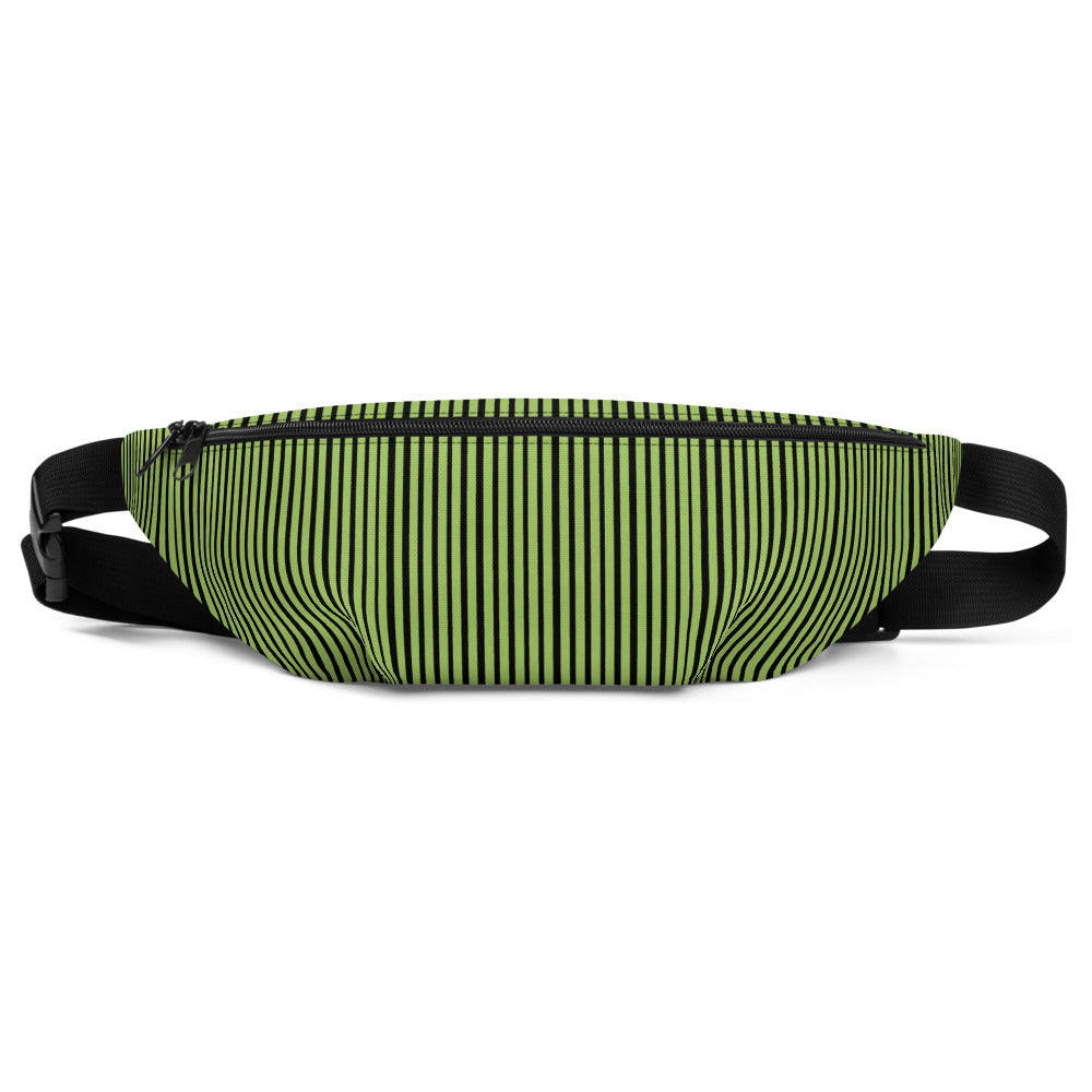 Light Green Black Stripe Print Designer Waist Belt Bag Fanny Pack Belt Bag- Made in USA-Fanny Pack-S/M-Heidi Kimura Art LLC