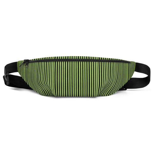 Light Green Black Stripe Print Designer Waist Belt Bag Fanny Pack Belt Bag- Made in USA-Fanny Pack-S/M-Heidi Kimura Art LLC
